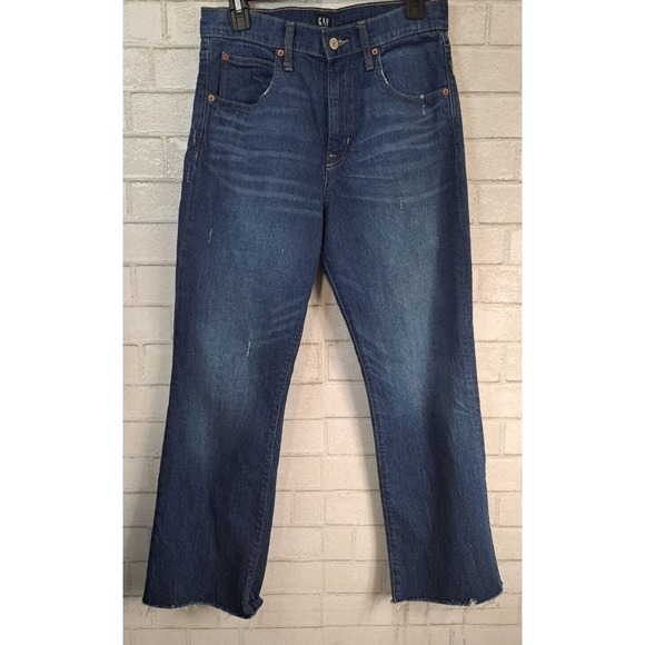 GAP Denim - Gap Denim Jeans Women's Size 4/27 R High Rise Medium Wash Ankle Flare Raw Hem